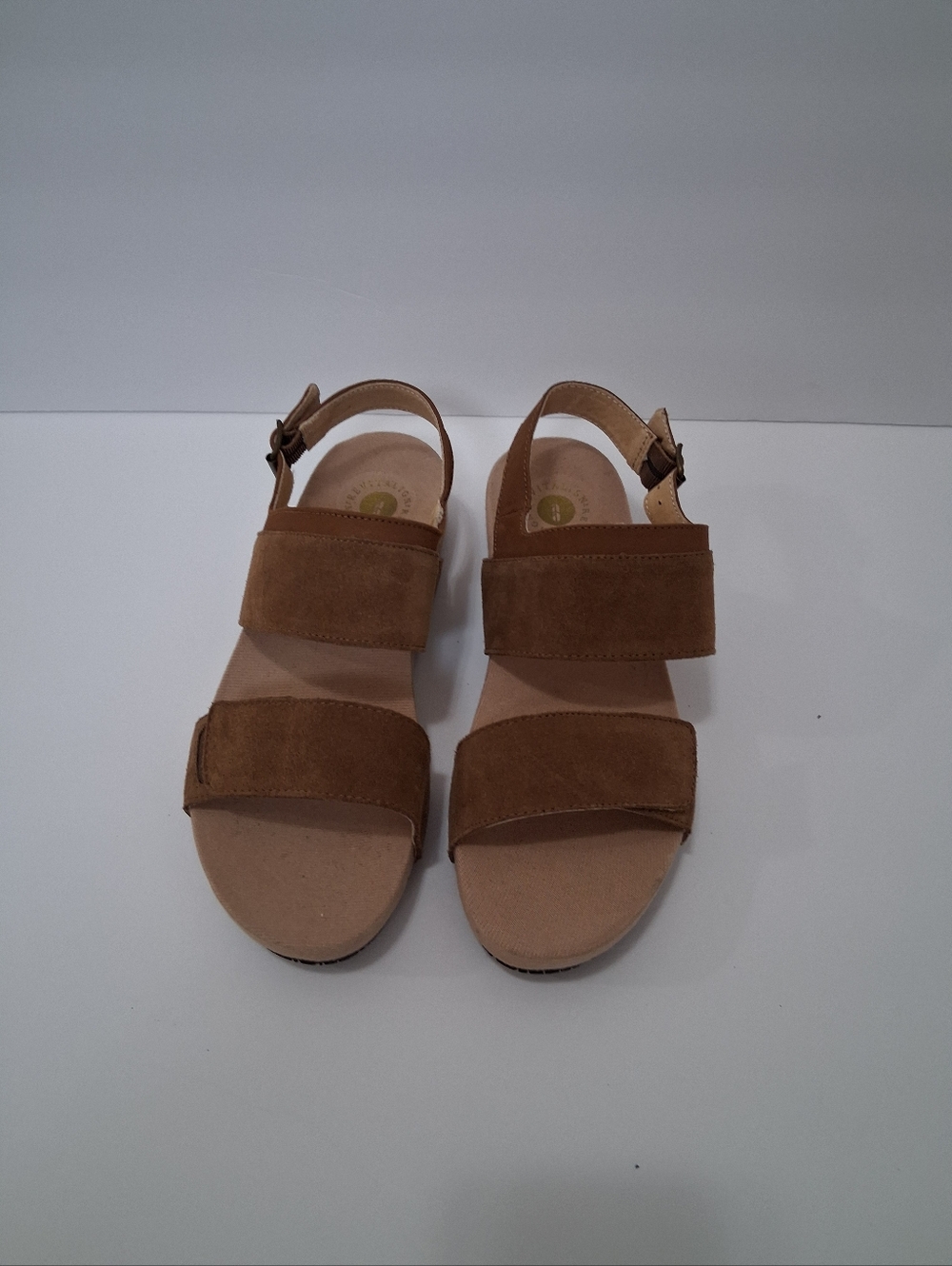 REVITALIGN Tan Suede Slide Sandals with Dark Rubber Outsole